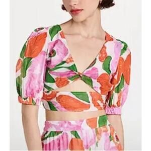 Banjanan Floral Aurora Top Short Sleeves V Neck XS